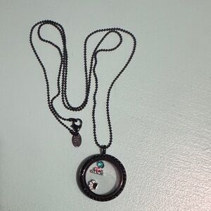 Origami Owl Black Pendant Necklace with Charms
